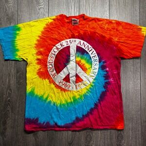 Vintage 1994 Woodstock 25th Anniversary Tie Dye T-Shirt Oneita Power-T XL Peace